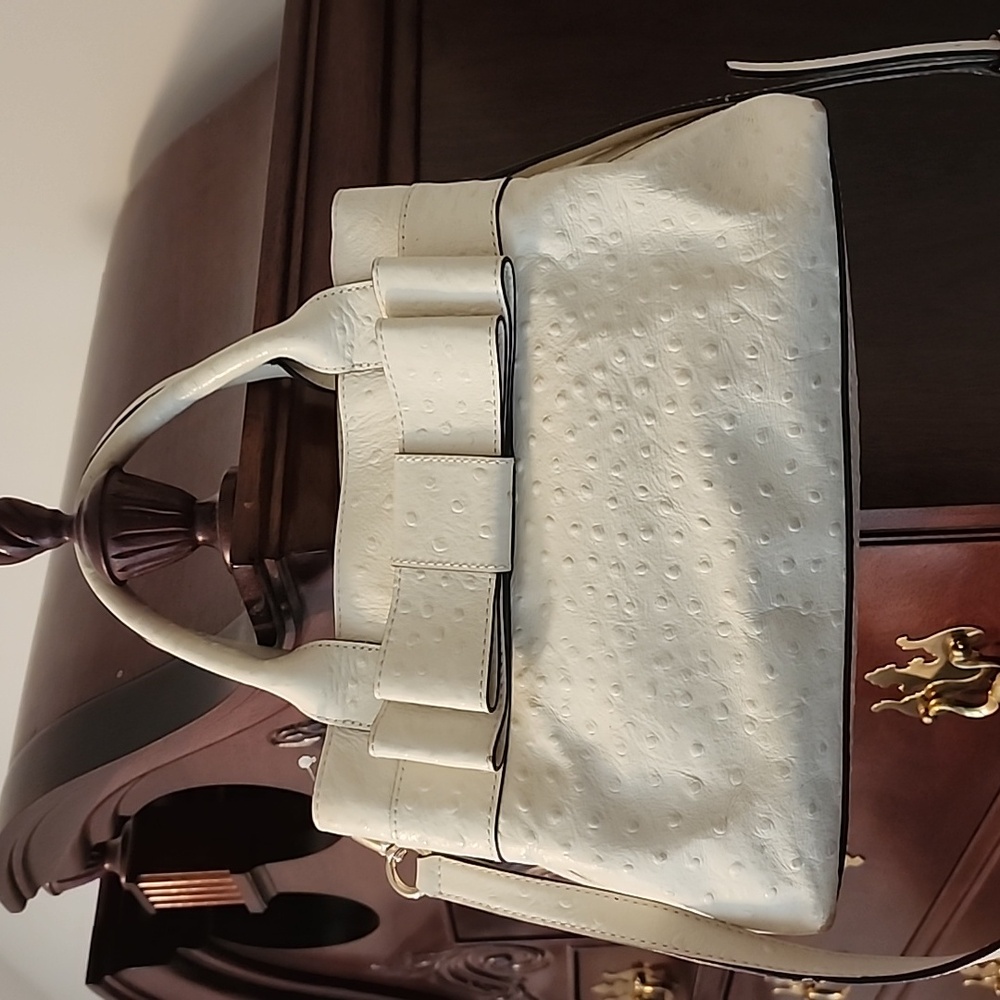 Kate Spade Charm City Cream Ostrich Bow Crossbody Satchel